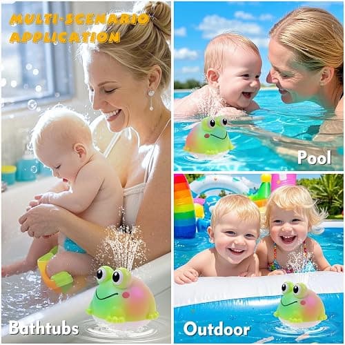ArtCredit Light Up Bath Toy Sprinkler for Babies, Rechargeable Bathtub Pool Water Toys Baby Gifts for Toddlers, Shower Essentials (Frog) thumbnail 6