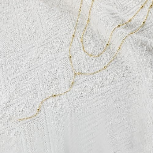Foxgirl Lariat Gold Necklace for Women, Dainty Long Necklace 14k Gold Plated/Silver Y-Shaped Pendant Necklace Trendy Layered Cz Beaded Chain Drop Necklaces Simple Gold Jewelry For Women Gift thumbnail 6