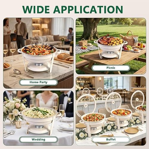 Chafing Dishes for Buffet,4 Pack 5QT Maifanite-Coated Chafing Dishes, White Chafing Dish Buffet Set with Glass Lid and Lid Holder,Food Warmers for Parties Buffet for Wedding,Church Events,Birthday thumbnail 7