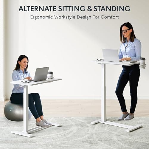 FLEXISPOT H7 Adjustable Overbed Bedside Table with Wheels Pneumatic Mobile Standing Desk Laptop Desk Rolling Computer Cart Movable Overbed Table Hospital Home Use(27.6" W x 15.7" D, White) thumbnail 6