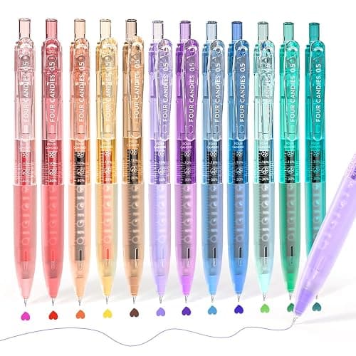Four Candies 12 Pack 0.5mm Cute Quick-Dry Retractable Colored Gel Pens | 12 Ink Colors, Fine Point, Comfort Grip, Transparent, Smooth Writing, Note Taking, Drawing, for Nurse College School Office - Image 1