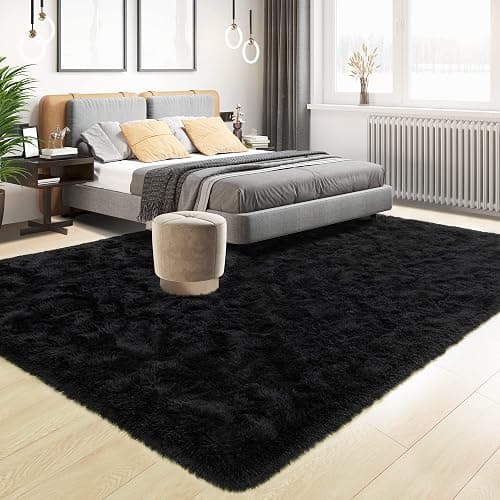 Tepook Super Soft Fluffy Rug for Bedroom, Modern Shaggy Fuzzy Kids Rugs for Living Room, Plush Indoor Nursery Home Decor Dorm Carpet with Non-Slip Bottom, Black, 5 X 8 Feet thumbnail 3