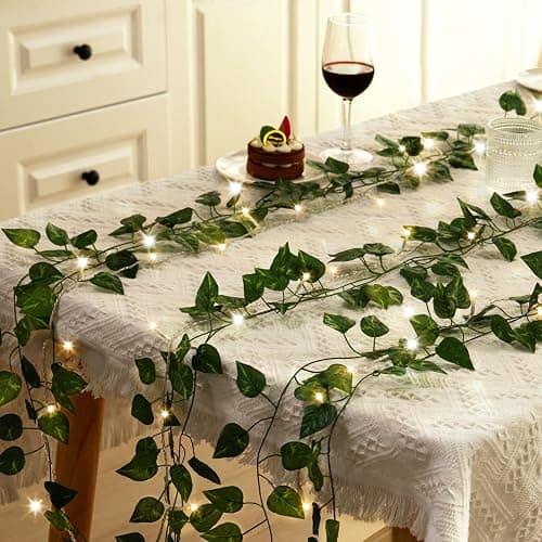 CEWOR 24 Pack 173ft Fake Ivy Vines, Artificial Ivy Garland with 200 LED String Lights, Hanging Plants Greenery Backdrop Green Leaves for Bedroom Room Wall Decor Wedding Party Table Decoration thumbnail 5