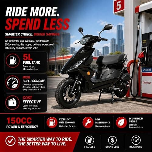 X-PRO Bali 150cc Gas Moped CVT Automatic, Electric Start, Fuel‑Efficient Commuter Motorcycle with Large Storage – Adult Moped for Daily Riding & City Travel (Black) thumbnail 2