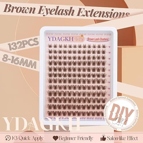Brown Lash Clusters Natural Eyelash Clusters Invisible Band Wispy Lash Extension 8-16mm D Curly Cluster Eyelash Extensions Clear Band Individual Clusters Lashes DIY Volume Dark Brown Eyelash Extension thumbnail 3