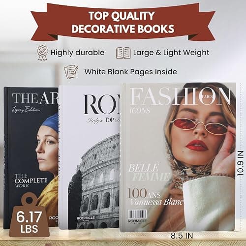 Elegant Decorative Books - Set of 3 Designer Faux/Fake Books for Decoration - Enhance Your Coffee Table, Mantle & Bookshelf Decor - Book Decor Aesthetic Collection - Real Blank Pages Inside thumbnail 2