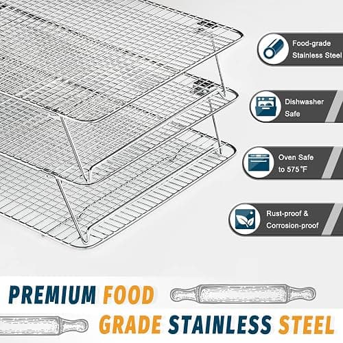 Stainless Steel Stackable Cooling Rack for Baking, 3 Tier 12”x 16.5”,Oven & Dishwasher Salf and Fit Half Sheet,Wire Cooling Racks for Cookie, Pizza, Cake thumbnail 4