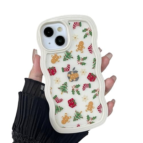 XIZYO Christmas Phone Case for iPhone 15, Xmas Wavy Cute Merry Christmas Pattern Clear Aesthetic Wave Girls Kids Women Santa Slim TPU Shockproof Protective Cover, Gingerbread Man thumbnail 9