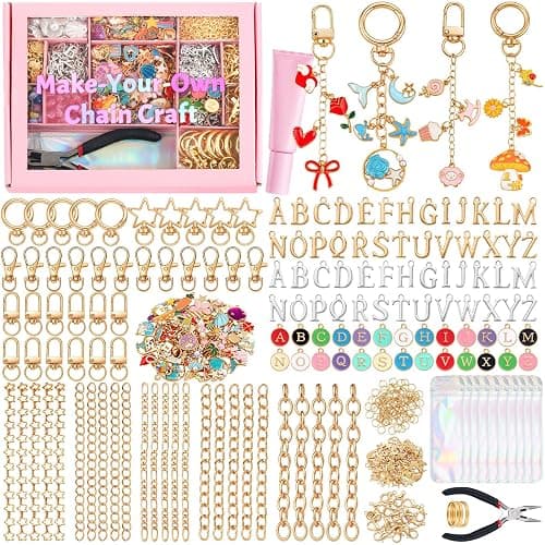 JOICEE 585Pcs Charms lip Gloss Keychain Making Kit, DIY Jewelry Crafts Making Kit with 192 Enamel Pendants 30 KeyChain Hooks 30 Chains and 333 Accessories Tools for Girls Adults Birthday Holiday Gifts - Image 1