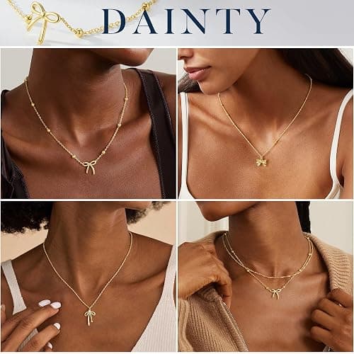 Yoosteel Valentines Gifts for Kids Teen Girls Her - Valentines Day Necklace 14K-Gold-Plated Dainty Bow Necklaces Cute Choker Small Tiny Bow Pendant Necklace Trendy Jewelry Gift for Teenage Girl Women thumbnail 6