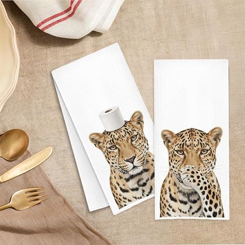 Trenstise Funny Leopard Bathroom Decor Hand Towels - Leopard Towels for Bathroom,Humorous Toilet Paper Cheetah Decorative Hand Towels for Bathroom Washroom Restroom, 16x24 Inch Set of 2 thumbnail 2