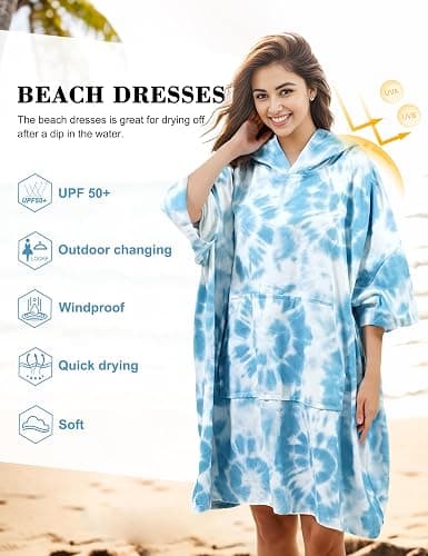KFUBUO Surf Poncho Changing Towel Swim Robe with Pocket Plus Size Terry Cloth Swim Cover Up for Women Towel Poncho Hoodie thumbnail 2