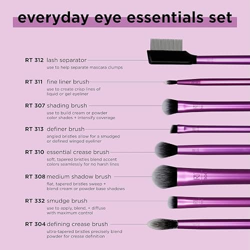 Real Techniques 8 Piece Everyday Eye Essentials Makeup Brush Set, Eye Brushes for Eye Liner, Eyeshadow, Brows, & Lashes, Travel Friendly, Gift Set, Synthetic Bristles, Cruelty-Free & Vegan thumbnail 3