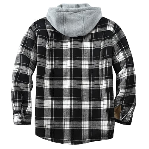Derbars Men's Cotton Plaid Shirts Jacket Fleece Lined Flannel Shirts Sherpa Button Down Jackets with Hood for Men thumbnail 2