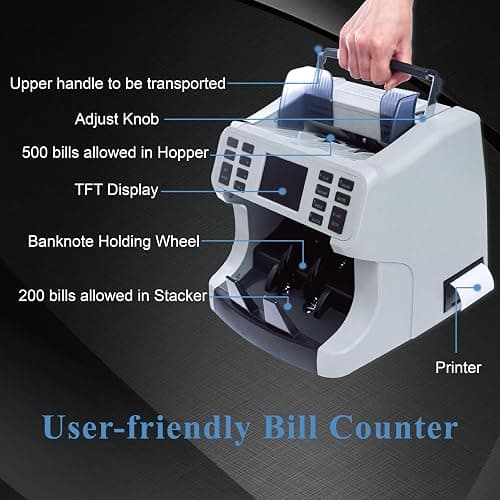 Oukeyer H-8700 Bank Grade Mixed Denomination Money Counter Machine, IMG/WL/UV/MG/IR/DD Counterfeit Detection, Bill Counter, Currecny Cash Counter, 3.5inch TFT Disaplay, Built-in Printer thumbnail 3