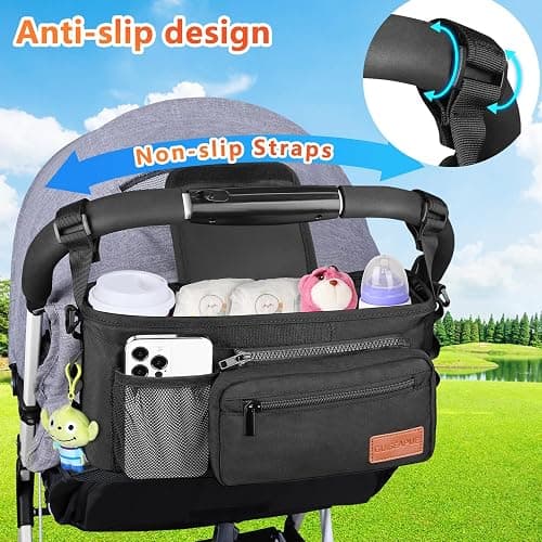 Guiseapue Pram Organiser Bag with Cup Holder: Large Capacity Pram Cup Holder with Non Slip Strap, Universal Stroller Bag, Pushchair Pram Accessories for Baby Buggy Doona, Nuna, Jogger, Bugaboo thumbnail 5