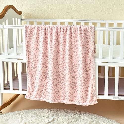 Yurhap Leopard Print Baby Blanket Fleece Baby Blankets for Girls, Ultra Soft Cozy Fluffy Infant Toddler Newborn Receiving Blankets for Crib Stroller, 30"x40", Light Pink thumbnail 8