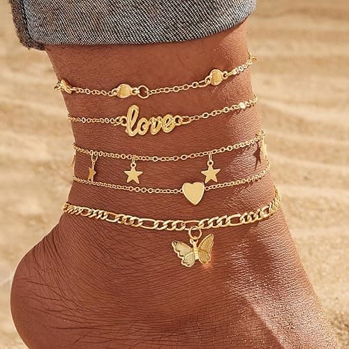 KISS WIFE Anklets for Women, Gold Anklet Bracelets for Women, Dainty Foot Jewelry Women's Ankelts Beach Gifts for Women - 1 thumbnail 4