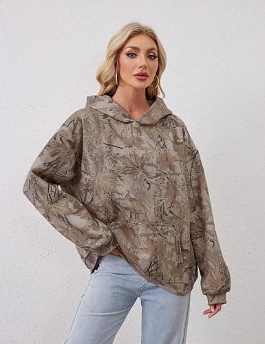 MSBESYOR Camo Hoodie for Men Women Oversized Fleece Maple Leaf Hooded Sweatshirt Graphic Print Pullover Hoodies with Pocket thumbnail 3
