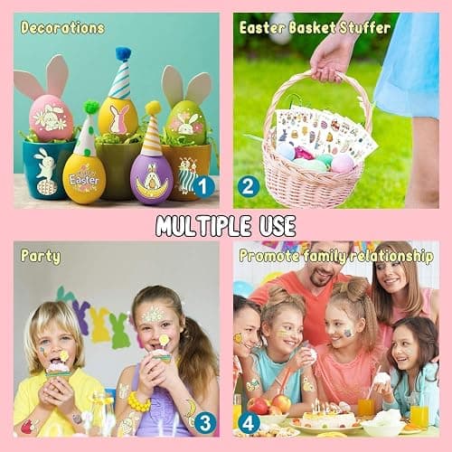 Partywind 132 PCS (12 Sheets) Luminous Easter Temporary Tattoos for Kids Basket Stuffers, Glow Easter Decorations Party Favors Supplies Essentials, Easter Games for Toddlers Boys Girls thumbnail 5