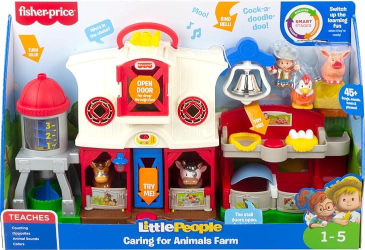 Fisher-Price Little People Caring for Animals Farm - English Edition, interactive playset with Smart Stages learning for toddlers and kids. Ages 1-5 years. GLT78 thumbnail 7