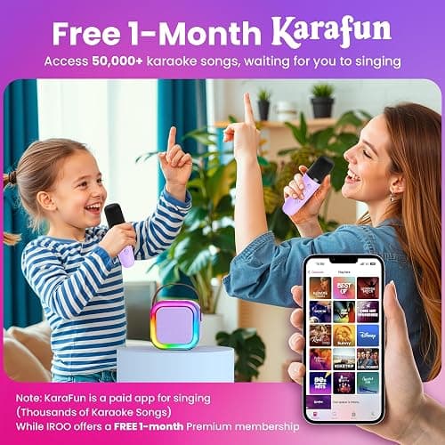 IROO Mini Karaoke Machine for Kids, Birthday Gifts Toys for Girls Ages 3-12 | 2 Wireless Mics, 5 Voice Effects & 1-Month KaraFun Premium, Bluetooth Speaker, Portable MP3 Player For Family Home Party thumbnail 5