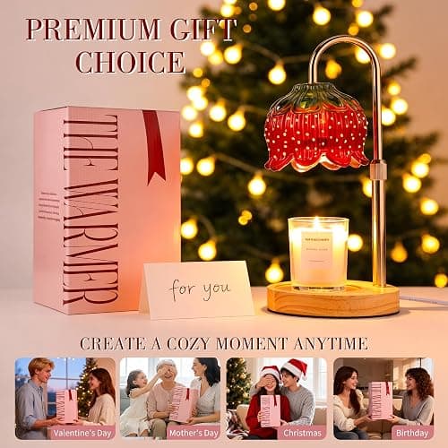 Strawberry Candle Warmer Lamp with Timer - Adjustable Height with Dimmable Warmer Lamp for All Candle Jars - Cute Strawberry Decor Gifts for Birthday Valentine Day for Women - Aesthetic Room Decor thumbnail 3