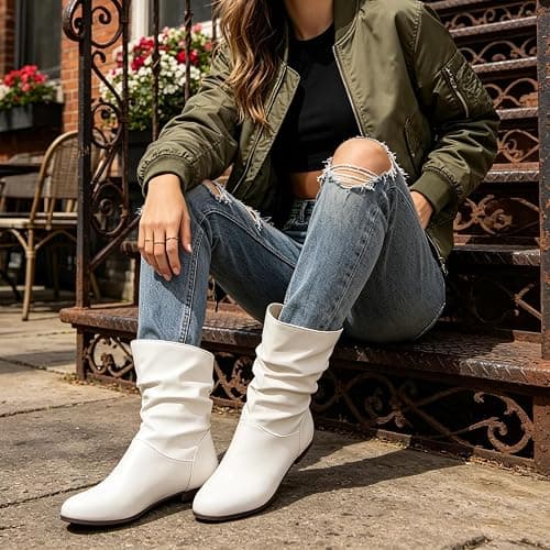 Womens Slouchy Flat Ankle Boots Wide Width Orthopedic Ankle Boot | Comfortable Round Toe Casual Pull On Flat Booties Fall Winter Low Heel Short Boots Ladies Slouchy Boots thumbnail 7