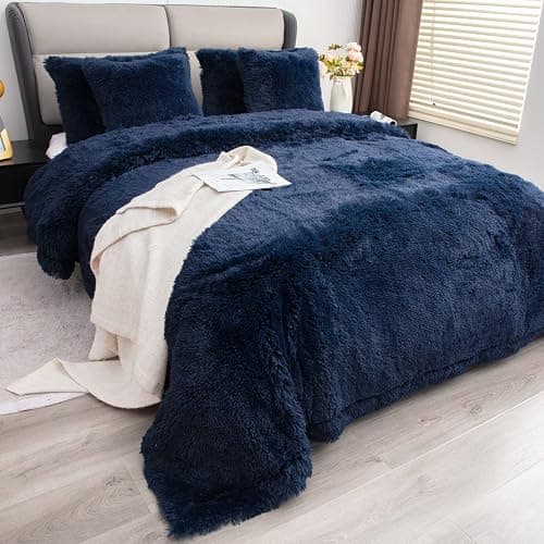 YUSOKI Long Faux Fur Twin Size Blanket,2 Layers,3.4lb for Bed Couch Home Décor Gifts Men (Navy Blue,60" x 80") thumbnail 7