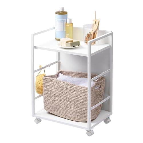 YAMAZAKI Home Tower Wheeled Wagon Cart with Adjustable Shelves and Hooks - Rolling Concealed Organization for Food, Pet Supplies, Or School Supplies, 24" - Steel - - Image 1
