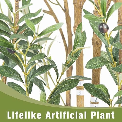 MCTYBB Olive Trees Artificial Indoor,Fake Olive Tree 6FT Tall 1Pack with White Planter, Faux Silk Olive Tree with Natural Wood Trunk and Realistic Leaves Artificial Tree for Home Office Decor thumbnail 4