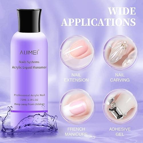 AIJIMEI Acrylic Nail Liquid Monomer 75ml/2.5fl.oz, Acrylic Nail Monomer Liquid Nail Extension Nail System thumbnail 2