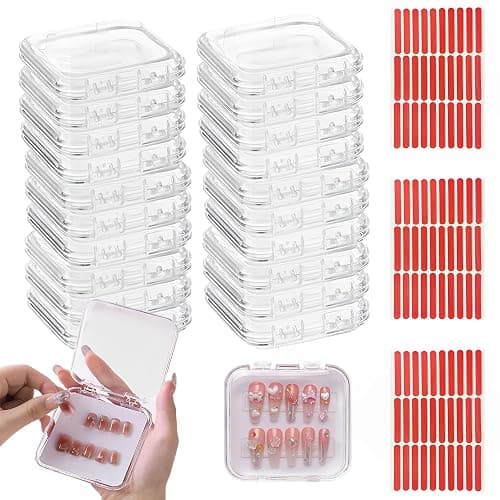 MZSX 20 Stück Nagelaufbewahrungsboxen zum Aufdrücken (7,5 × 7,5 cm), 90 Stück verbessertes doppelseitiges Klebeband, klare Nagelspitzen-Display-Aufbewahrungsbox-Set, transparentes Kunstnageldisplay - Image 1