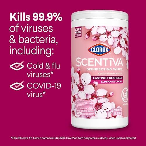 Clorox Scentiva Disinfecting Wipes, Cherry Blossom and Peach, Antibacterial, 75 Count thumbnail 5