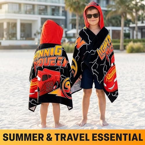 Disney Pixar Cars Bath Towels with Hood for Boys, Ages 2-6, Lightning McQueen Soft and Absorbent Hooded Cotton Beach Towel Wrap, Swimming Pool Poncho, Gifts for Boys (Red/Black Cars) thumbnail 5