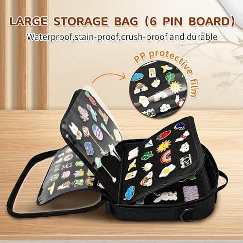 BOHEMIABY Enamel Pin Display Book, Collections Travel Pin Trading Book, Large Pin Display Board with Digital Label & Shoulder Straps, Suitable for Storing Enamel Pins (6 Page Pin Display Board) thumbnail 4
