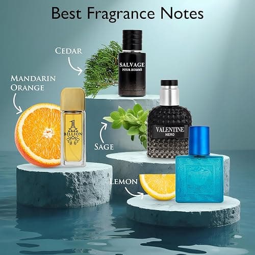 Signature Scent 4-Piece Mini Fragrance Set for Men Includes Savvy/1 Billion/Verse/Valentine Collection of Woody, Spicy, Citrus & Aromatic Fragrance Non-Irritating Ingredient Each One in 30ml Bottle thumbnail 2