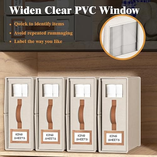 BigPonPon 6 Pack Bed Sheets Organizers And Storage (King Size),Foldable Sheet Organizer With Handle For Linen Closet,Bedding Organizer Storage For Sheets, Duvet Cover (Beige, XCDSN-002 thumbnail 5