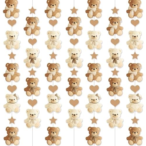 Brown Bear Birthday Party Decorations 8PCS Teddy Bear Garland banner Bear Baby Shower Supplies Bearly Wait Gender Reveal Hanging Cutout Garlands for Birthday Wedding Party Decor - Image 1