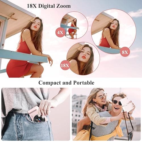 4K Digital Camera for Photography, 64MP Vlogging Camera for YouTube, WiFi Vlog Cameras with 18X Digital Zoom, 3'' Flip Screen and 32GB TF Card, Pink thumbnail 4