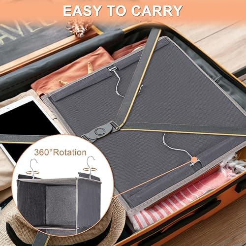 Hanging Closet Organize and Shelves，5-Hanging Shelf with 2 Side Pockets，Storage Foldable （Grey） thumbnail 7