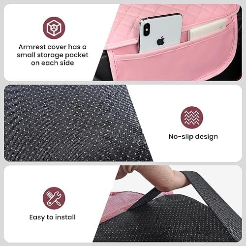 DSCARCovers Upgraded Car Center Console Cover Pink,Microfiber Leather Car Armrest Cover Cushion with 2 Storage Bags,Universal Car Armrest Storage Box Car Interior Accessories for Most Vehicles (Pink) thumbnail 5