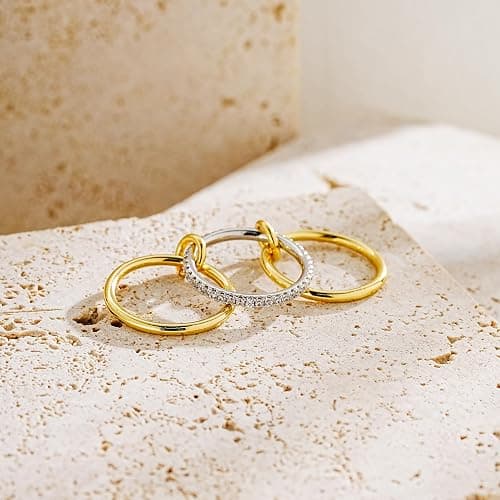 JINEAR Gold Stackable Rings for Women Non Tarnish 14K Gold Plated Interlocked Ring Gold Silver Mixed Metal Statement Rings Dainty Cubic Zirconia Band Thumb Ring Jewelry Gift for Women thumbnail 7