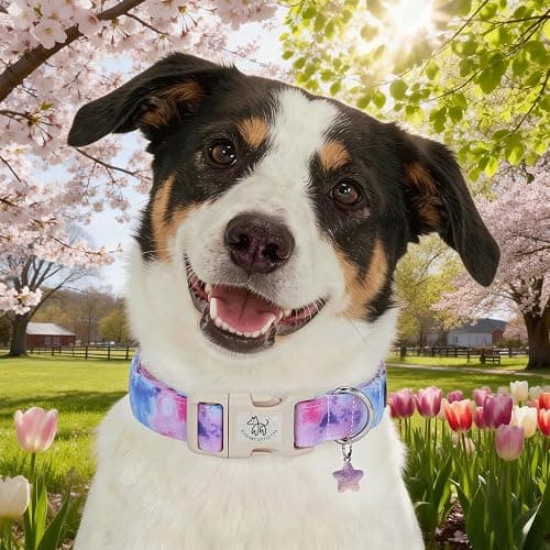 Elegant little tail Dog Collar - Colorful Print Dog Collars Cute Spring Puppy Adjustable Pet Collars with Sturdy Quick Release Buckle for Medium Dogs thumbnail 6
