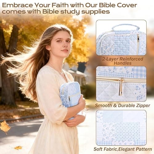 XKDOUS Bible Cover Case for Women Large Bible Bags with Durable Handle Quilted Carrying Case Church Book Holder Bible Study Supplies Accessories for Christian Gifts thumbnail 6