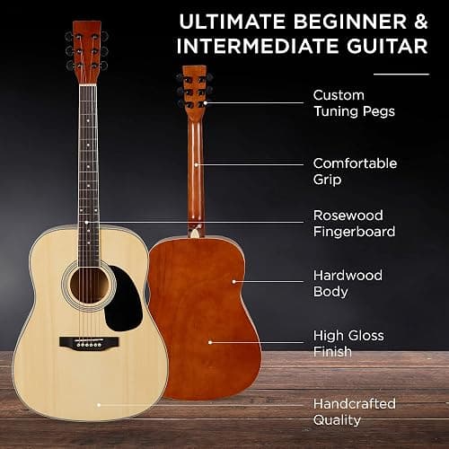 Best Choice Products 41in Full Size Beginner All Wood Acoustic Guitar Starter Set w/Gig Bag, Strap, Capo, Strings, Picks - Natural thumbnail 4