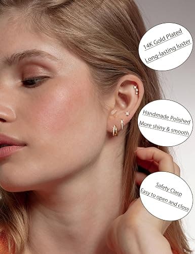 BESTEEL 7Pairs Hypoallergenic Gold Earrings for Women Trendy Small Stud Huggie Hoop Earing Stacks Set Cute Cartilage Helix Jewelry for Sensitive Ears Silver Dainty Christmas Earrings Gifts thumbnail 8