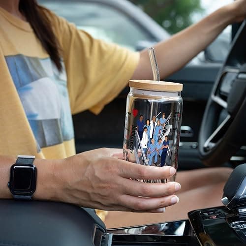 Sip-Sip Hooray! Greys Anatomy 16oz Glass Can Cup with Lid and Straw, Grey Sloan Quote Iced Coffee Tumbler, Dishwasher Safe Nurse Gift, Medical Student Glass Mug, Inspirational Drinkware for Women thumbnail 2