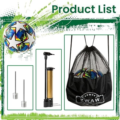 ZWAW Size 5 Soccer Ball, Waterproof PU Leather, Official Match Ball, with Pump & Needles thumbnail 2