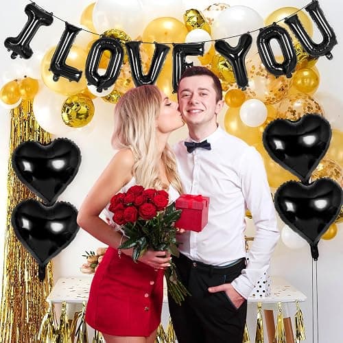 16 Inch I Love You Letter Balloons,18 Inch Heart Balloons Valentines Day Balloon, Love Foil Balloon Banner for Wedding Engagement Galentines Day Bridal Shower Decor (Black-I LOVE YOU and Heart) thumbnail 6